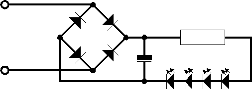 LED-Reihenschaltung mit Brückengleichrichter und Kondensator